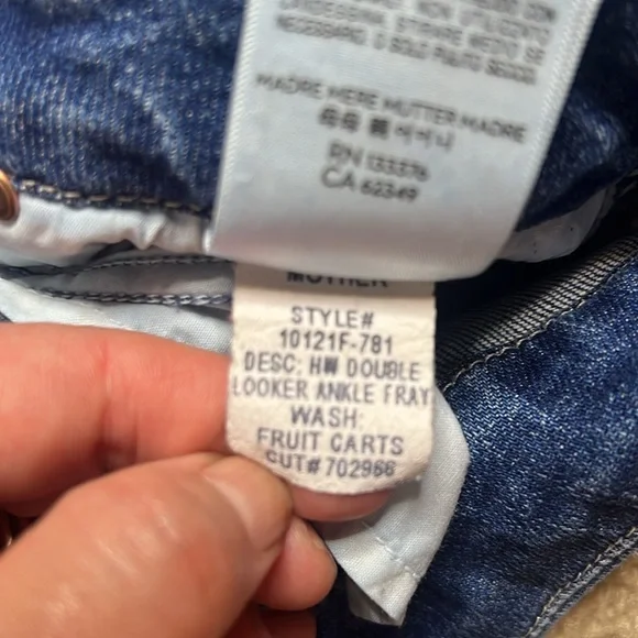 MOTHER High Waisted Double Looker Ankle Fray Embroidery Jeans Fruit Cart… - Picture 8 of 16
